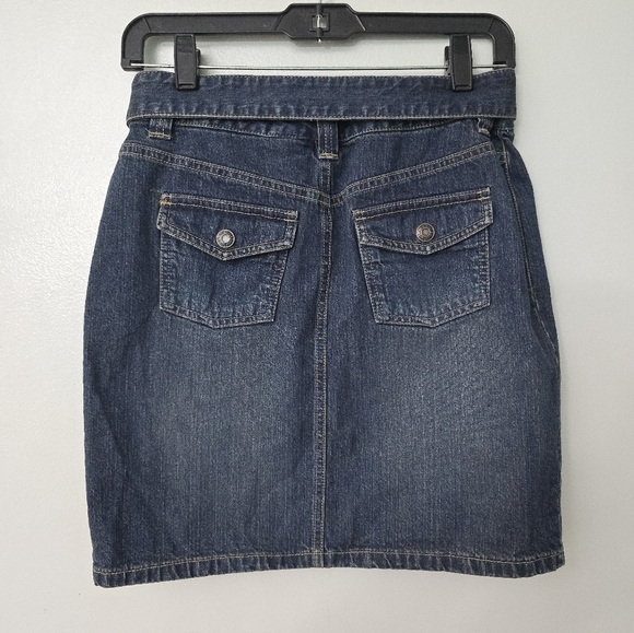 Vintage Old Navy Y2K Denim Skirt size 2 Blue Jean Belted Above Knee Pockets Slit - Picture 6 of 10